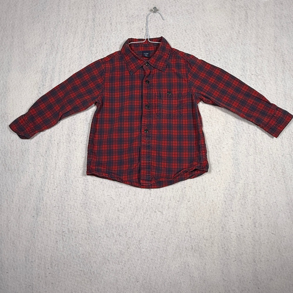 Baby Gap Toddler Boys Red Navy Blue Plaid Flannel Button Down Shirt 3T